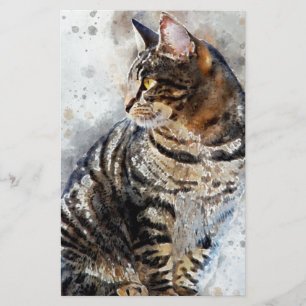 Cute Tabby Cat Waterverf Art Briefpapier