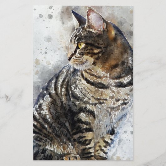 Cute Tabby Cat Waterverf Art Briefpapier (Voorkant)