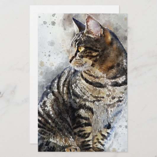 Cute Tabby Cat Waterverf Art Briefpapier (Voorkant / Achterkant)