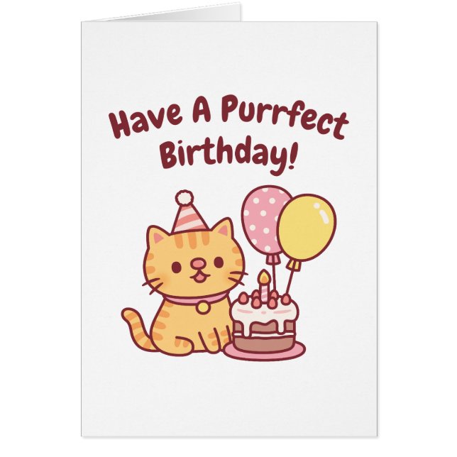 Cute Tabby Cat With Cake Purrfect Birthday Funny (Devant)