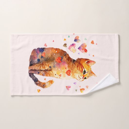 Cute Tabby Chat avec Coeurs (Serviette à main)