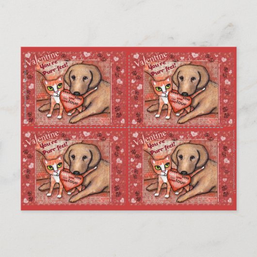 Cute Tabby Chat & Lab Valentines Chien Cartes Plat (Devant)