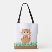 Cute Tabby Kitty Cat & Grass Planten Draagtas (Achterkant)