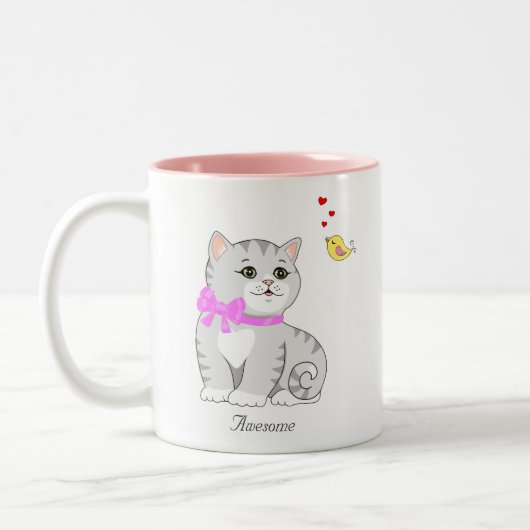 Cute Tabby Kitty Cat White Tweekleurige Koffiemok (Links)