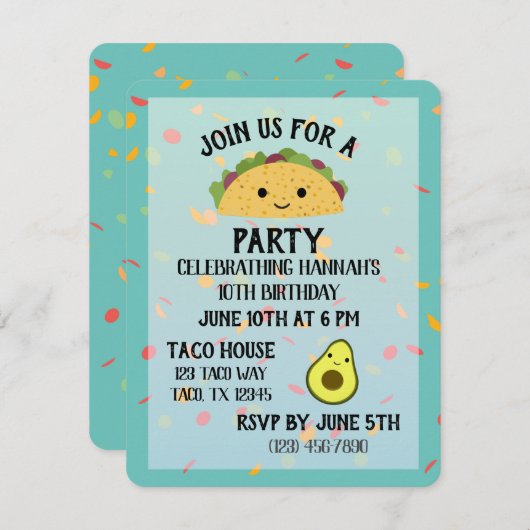 Cute Taco Party Invitation (Devant / Derrière)