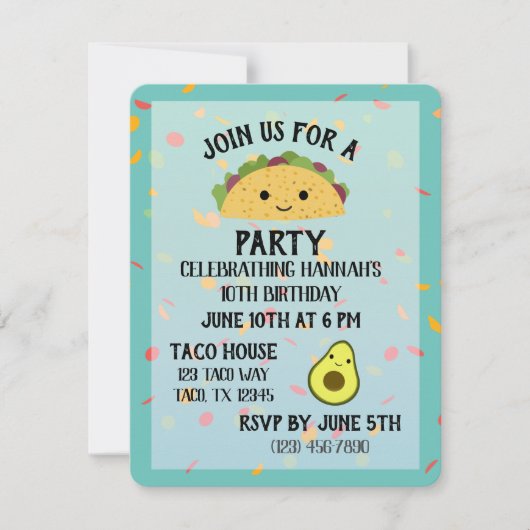 Cute Taco Party Invitation (Devant)