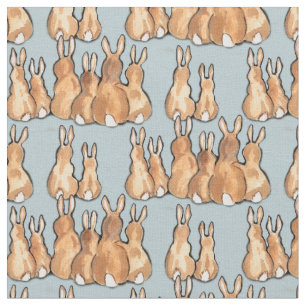 Cute Tan Bunny Rabbits op Blue Background Rustic Stof