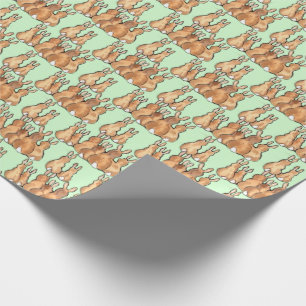 Cute Tan Bunny Rabbits op Green Woodland Rustic Cadeaupapier
