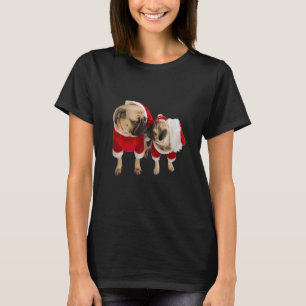 Cute Tan Pug Puppy Father Son Santa Hat Afbeelding T-shirt