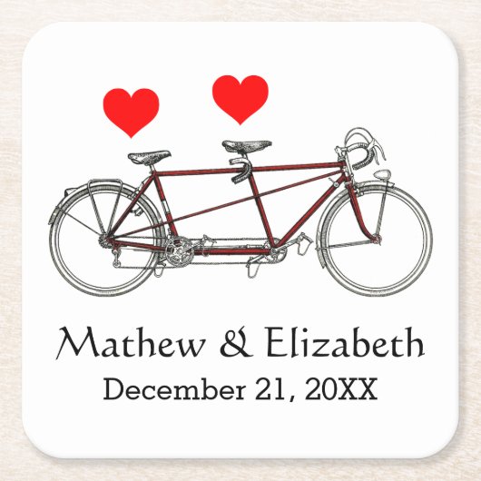  cute tandem - aangepaste bruiloft vierkante kartonnen onderzetter (Voorkant)