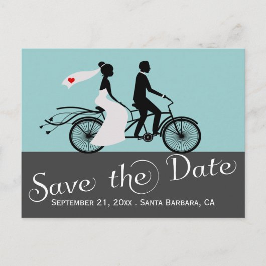 Cute Tandem Bike Bride and Groom Wedding Aankondigingskaart (Voorkant)