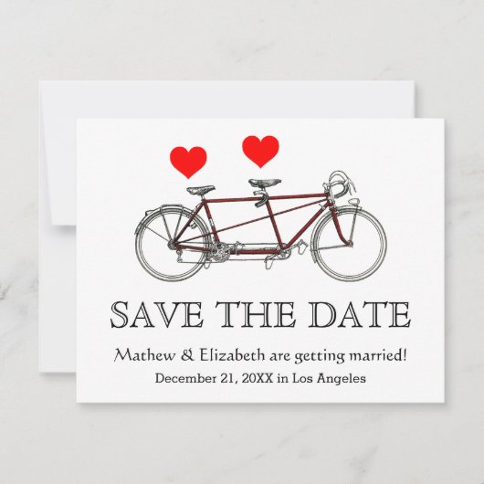  cute tandem fiets Wedding Save the Date (Voorkant)