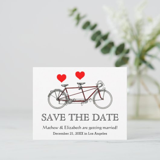  cute tandem fiets Wedding Save the Date (Staand voorkant)