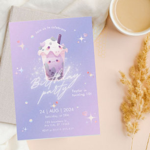 Cute Taro Boba Tea Girl Invitation Anniversaire