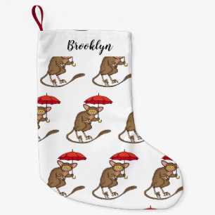 Cute Tarsier met paraplu cartoon illustratie Kleine Kerstsok