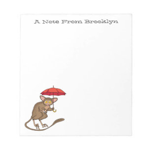 Cute Tarsier met paraplu cartoon illustratie Notitieblok