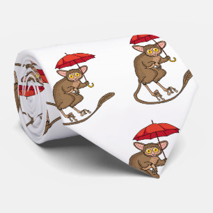 Cute Tarsier met paraplu cartoon illustratie Stropdas
