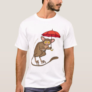 Cute Tarsier met paraplu cartoon illustratie T-shirt