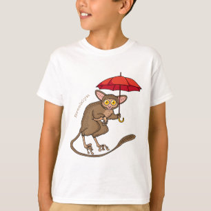 Cute Tarsier met paraplu cartoon illustratie T-shirt