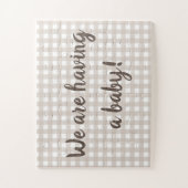 Cute Taupe Beige Grossesse Faire-part Puzzle (Vertical)