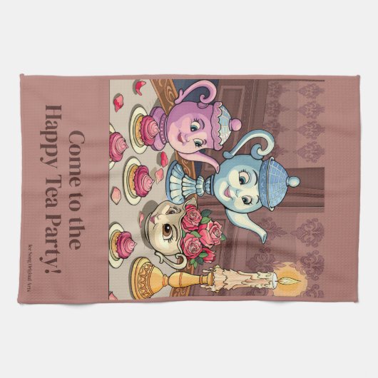 Cute Tea Cup Party Serviettes de cuisine (Horizontal)
