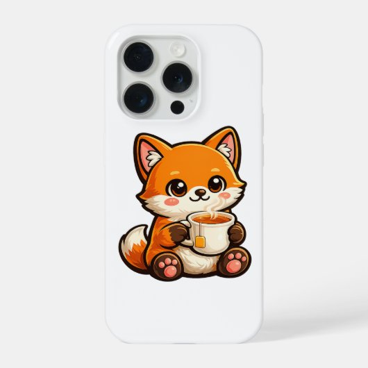 Cute Tea Fox Illustration – Cozy Fox Drinking Tea iPhone Hoesje (Achterkant)