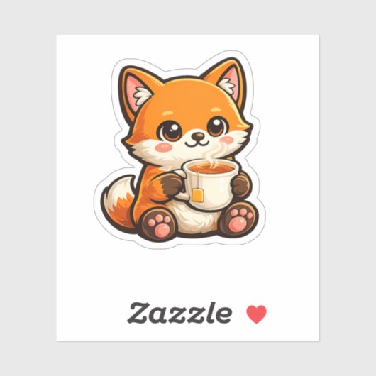 Cute Tea Fox Illustration – Cozy Fox Drinking Tea Sticker (Vel)