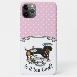 Cute Tea Party Dachshund Dog (zwart & tan) Funny iPhone 11 Pro Max Hoesje