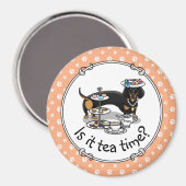 Cute Tea Party Dachshund Dog (zwart & tan) Funny Magneet (Voorkant / Achterkant)