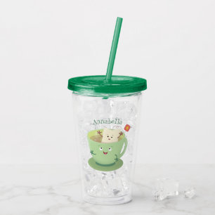 Cute teabag cup cartoon humor acryl drinkbeker