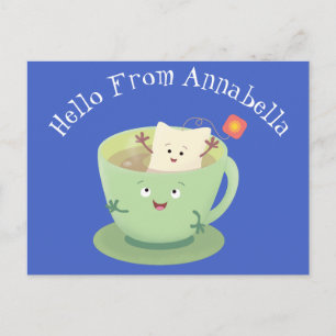 Cute teabag cup cartoon humor briefkaart