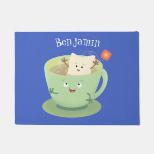 Cute teabag cup cartoon humor deurmat
