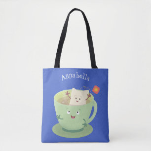 Cute teabag cup cartoon humor draagtas