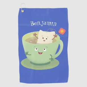 Cute teabag cup cartoon humor golfhanddoek