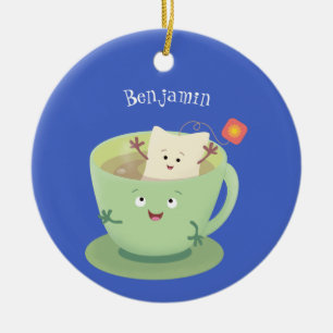 Cute teabag cup cartoon humor keramisch ornament