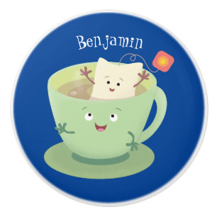 Cute teabag cup cartoon humor keramische knop
