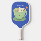 Cute teabag cup cartoon humor pickleball paddle (Achterkant)