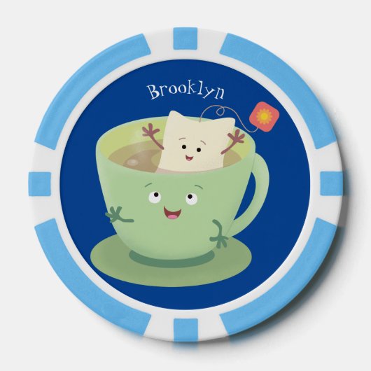 Cute teabag cup cartoon humor poker chips (Voorkant)