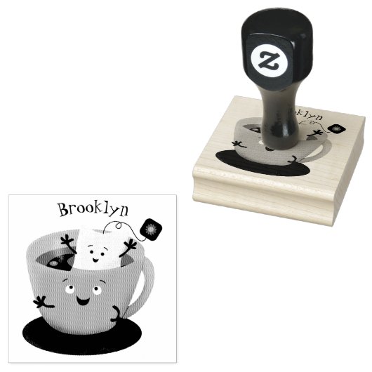 Cute teabag cup cartoon humor 	rubberstempel (Gestempeld)
