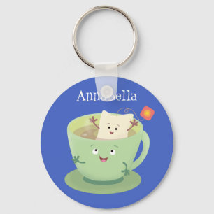 Cute teabag cup cartoon humor sleutelhanger