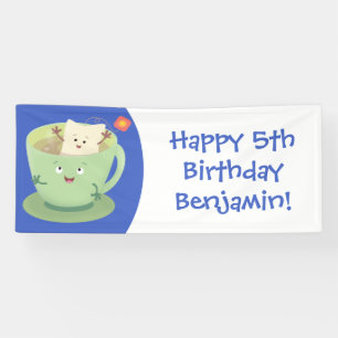 Cute teabag cup cartoon humor spandoek