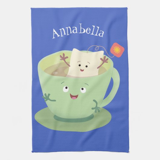 Cute teabag cup cartoon humor theedoek (Verticaal)