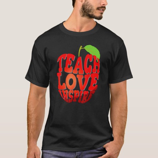 Cute Teach Love Inspire Apple Teacher Student Back T-shirt (Voorkant)