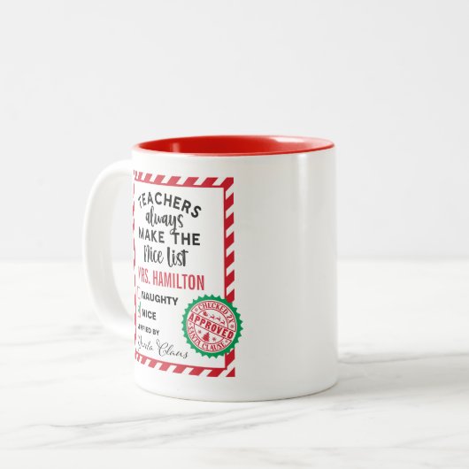 Cute Teacher Christmas Gift Nice List Mug (Devant gauche)