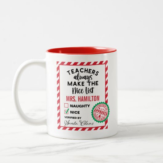 Cute Teacher Christmas Gift Nice List Mug (Gauche)