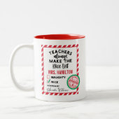 Cute Teacher Christmas Gift Nice List Mug Tweekleurige Koffiemok (Links)