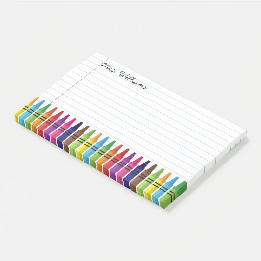 Cute Teacher Elementary School Crayons Aangepaste  Post-it® Notes (Schuin)
