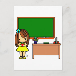 Cute Teacher in haar klaslokaal met een appel Briefkaart
