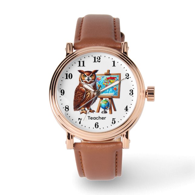 Cute Teacher owl customizable  Horloge (Voorkant)