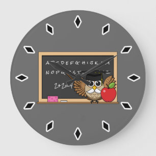 Cute Teacher Owl met Apple Cartoon Grote Klok
